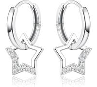 JeweBella Orecchini Bambini Donna Argento 925 Zirconi Colorati Orecchini a Cerchio Piccoli con Ciondolo a Stella Carini Goccia Orecchini Stella per Ragazze