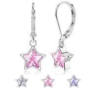 JeweBella Orecchini Pendenti in Argento Sterling 925 con Stella per Donna Bambina Ragazze Anallergici Orecchini Cerchio con Pendente Zirconi Cubici Ipoallergenica Orecchini Pendenti Bianco Rosa Viola