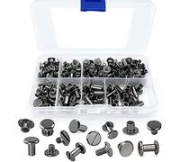 Jewecutger 90 Set di viti assortite, 6 misure di rivetti tondi in pelle a testa piatta, perni a vite in metallo per fai da te, artigianato in pelle A