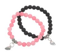 JEWEDECO 2 Pezzi Bracciali da Coppia con Pietra Rosa e Magnete Nero Opaco a Forma di Cuore, Elastici alla Moda, come Regalo per Anniversario o Pasqua