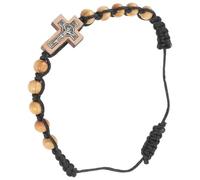 JEWEDECO Bracciale Rosario Unisex in Legno e Lega con Charm a Croce, Regolabile e Versatile per Uso Personale come Regalo Elegante e Semplice