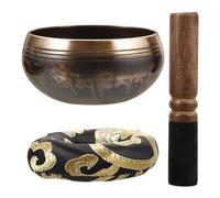 JEWEDECO Ciotola Tibetana Per Meditazione in Rame 8 Cm Con Bastoncino Di Legno e Cuscinetto - Set Accessori Buddisti Multifunzione Per Yoga e Tecniche Di Meditazione Mindfulness
