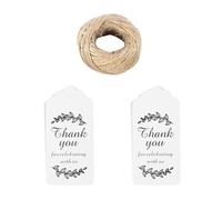 JEWEDECO Etichette di Carta per Matrimonio Corda, Set da 100 Pezzi + 30 M, Etichette Sospese Decorative per Regali e Bomboniere, per Feste, Anniversari e Confezioni Regalo