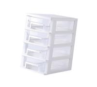 JEWEDECO Mobiletto Portaoggetti in Plastica Bianca e Trasparente, Organizer da Scrivania 4 Cassetti, Contenitore Multifunzionale Portatile per Ufficio e Casa, Armadio a Cassetti Medio