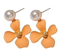 JEWEDECO Orecchini a Bottone per Donna Fiore e Perla Opaca, in Lega, 1 Paio, Stile Unico e Raffinato, per Compleanni e Festa degli Innamorati