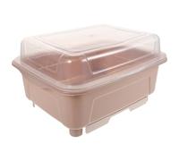 JEWEDECO Scolapiatti da Cucina con Coperchio, Organizer per Piatti e Posate in Plastica Rosa, Funzione di Drenaggio Dell'acqua, per Cucina Domestica