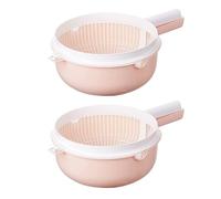 JEWEDECO Set 2 Pezzi Cestini Rosa in Plastica a Doppio Strato con Manico per Lavare Riso e Verdure, Scolapasta Portatile per Utensili da Cucina con Design a Fori a Rete Riutilizzabile