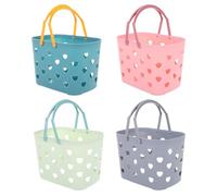 JEWEDECO Set 4 Cestini Portaoggetti in Plastica con Manico Comodo, Design Fori di Drenaggio, Organizer per Doccia e Bagno, Pratico Contenitore per Prodotti da Toilette