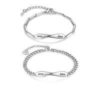 Jeweidea Bracciale Coppia Personalizzato con Nome Bracciale Magnetico Inciso per Donna Uomo Bracciale Intrecciato Regolabile Infinito a Lunga Distanza Regali di San Valentino Natale (Stile 5)