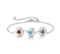Jeweidea Bracciale da Donna Personalizzato con Nome Bracciale Cuore con Incisione Pietra Portafortuna per Mamma Nonna Regalo Donna Compleanno (3 Nome)