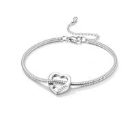 Jeweidea Bracciale da Donna Personalizzato con Pietra Natale Nome Inciso, Acciaio Inossidabile Catena Regolabile Cuore Ciondolo Argento Oro Regalo per Mamma, Nonna, Festa della Mamma Natale，Argento-1