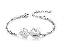 Jeweidea Bracciale Donna con Nomi Incisioni Ciondolo Cuore Personalizzato Bracciale in Argento per Mamma Fidanzata Bracciale Amicizia Regalo per Compleanno Festa della Mamma San Valentino(2 nome)