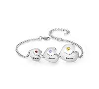Jeweidea Bracciale Donna con Nomi Incisioni Ciondolo Cuore Personalizzato Bracciale in Argento per Mamma Fidanzata Bracciale Amicizia Regalo per Compleanno Festa della Mamma San Valentino(3 nome)