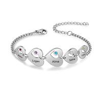 Jeweidea Bracciale Donna con Nomi Incisioni Ciondolo Cuore Personalizzato Bracciale in Argento per Mamma Fidanzata Bracciale Amicizia Regalo per Compleanno Festa della Mamma San Valentino(5 nome)