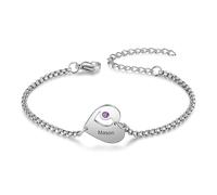 Jeweidea Bracciale Donna con Nomi Incisioni Ciondolo Cuore Personalizzato Bracciale in Argento per Mamma Fidanzata Bracciale Amicizia Regalo per Compleanno Festa della Mamma San Valentino (#1 nome)