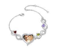 Jeweidea Bracciale Infinito Personalizzato con Foto Bracciale Cuore con Incisione Nome e Pietra di Nascita per Donna Mamma Nonna Regalo per Festa della Mamma (Nomi 3)