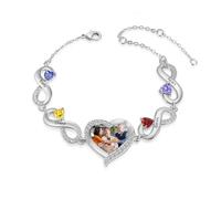 Jeweidea Bracciale Infinito Personalizzato con Foto Bracciale Cuore con Incisione Nome e Pietra di Nascita per Donna Mamma Nonna Regalo per Festa della Mamma (Nomi 4)