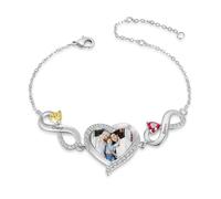 Jeweidea Bracciale Infinito Personalizzato con Foto Bracciale Cuore con Incisione Nome e Pietra di Nascita per Donna Mamma Nonna Regalo per Festa della Mamma (Nomi 2)