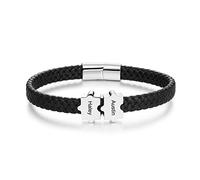 Jeweidea Bracciale Pelle Uomo Bracciale personalizzato con nome incisi Braccialetto con perline per papà/ragazzi/Famiglia Amicizia Partner Bracciali Gioielli Uomo Regali Uomo Compleanno