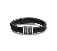 Jeweidea Bracciale Personalizzato da Uomo in Pelle PU con Incisione Nome Bracciale Regolabile con Perline in Acciaio Inossidabile per Papà Regalo della Festa del Papà (Nomi 2)