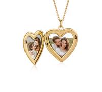 Jeweidea Collana con Foto Collana a Cuore Personalizzata con Foto Dentro per Coppie Donna Uomo Ciondolo con Incisione per Amici Famiglia Regali per il Compleanno