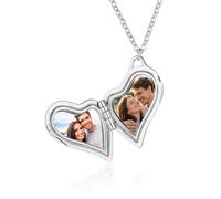 Jeweidea Collana con Foto Collana a Cuore Personalizzata con Foto Dentro per Coppie Donna Uomo Ciondolo con Incisione per Amici Famiglia Regali per il Compleanno (Argento-4)