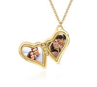 Jeweidea Collana con Foto Collana a Cuore Personalizzata con Foto Dentro per Coppie Donna Uomo Ciondolo con Incisione per Amici Famiglia Regali per il Compleanno (Oro-4)