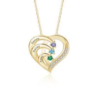 Jeweidea Collana Personalizzata con Nome in Argento Sterling 925 per Donna Collana Cuore con Pendente Inciso con Pietra Natale Regalo per Mamma, Nonna, Natale Festa della Mamma (Oro-3)