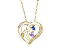 Jeweidea Collana Personalizzata con Nome in Argento Sterling 925 per Donna Collana Cuore con Pendente Inciso con Pietra Natale Regalo per Mamma, Nonna, Natale Festa della Mamma (Oro-2)