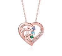 Jeweidea Collana Personalizzata con Nome in Argento Sterling 925 per Donna Collana Cuore con Pendente Inciso con Pietra Natale Regalo per Mamma, Nonna, Natale Festa della Mamma (Oro rosa-3)