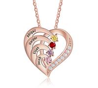 Jeweidea Collana Personalizzata con Nome in Argento Sterling 925 per Donna Collana Cuore con Pendente Inciso con Pietra Natale Regalo per Mamma, Nonna, Natale Festa della Mamma (Oro rosa-4)