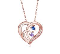 Jeweidea Collana Personalizzata con Nome in Argento Sterling 925 per Donna Collana Cuore con Pendente Inciso con Pietra Natale Regalo per Mamma, Nonna, Natale Festa della Mamma (Oro rosa-2)