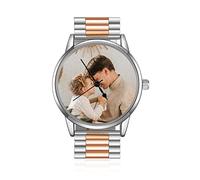 Jeweidea Orologio con Foto Personalizzato con Testo Incisione per Uomo Bracciale Analogico in Metallo Orologio da Polso Regali per Papà Marito Festa del Papà Compleanno (stile 3)