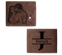 Jeweidea Portafogli Uomo Personalizzati con Foto PU Pelle con Zip Portafoglio con Nome Inciso Portafoglio per Papà Marito Figlio Regali personalizzati Regali per la Festa del papà