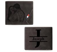 Jeweidea Portafogli Uomo Personalizzati con Foto PU Pelle con Zip Portafoglio con Nome Inciso Portafoglio per Papà Marito Figlio Regali personalizzati Regali per la Festa del papà
