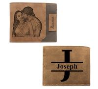 Jeweidea Portafogli Uomo Personalizzati con Foto PU Pelle con Zip Portafoglio con Nome Inciso Portafoglio per Papà Marito Figlio Regali personalizzati Regali per la Festa del papà