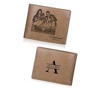 Jeweidea Portafoglio in Pelle Personalizzato con Foto Alfabeto Nome Inciso per Uomo Papà Portafoglio con Porta Carte RFID per Marito, Padre, Fidanzato Regalo Compleanno