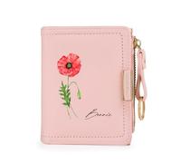 Jeweidea Portafoglio Personalizzato per Donna con Foto Incisa e Nomi Piccolo Portafoglio Bifold con Tasca Portamonete con Cerniera per Mamma, Fidanzata, Regali di Natale Personalizzati (A-Rosa)