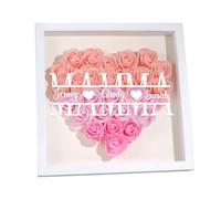 Jeweidea Regalo per Mamma, Regalo per Festa della Mamma, Scatola Ombre 8x8 Rosa Eterna Cornice Foto Profonda Personalizzata con Nome Inciso e Fiore Secco Regalo Personalizzato (Rosa)