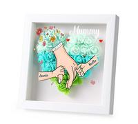 Jeweidea Regalo per Mamma, Regalo per Festa della Mamma, Scatola Ombre 8x8 Rosa Eterna Cornice Foto Profonda Personalizzata con Nome Inciso e Fiore Secco Regalo Personalizzato (B-Verde)