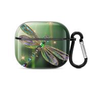 Jewel Dragonfly - Custodia per auricolari Bluetooth a forma di libellula, protezione completa, antiurto, custodia rigida con supporto per ricarica wireless con portachiavi, regalo personalizzato per