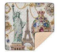 Jeweled Statua della Libertà e Torre Eiffel morbido tappetino da gioco per bambini per interni ed esterni, leggero, per la pancia, per bambini, 127 x 127 cm