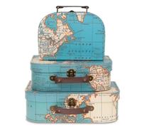 Jewelkeeper Set di 3 scatole portaoggetti in cartone, impilabili, decorative, per compleanno, matrimonio, asilo, ufficio, esposizione, giocattoli, foto, design con mappa del mondo