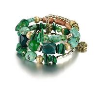 Jewellify Set di braccialetti con perline da donna, design alla moda multicolore bohémien, impilabili, alla moda, con accenti di cristallo, braccialetto multistrato elasticizzato alla moda da donna, 6