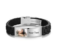 jewelora Bracciale da Uomo Personalizzato con Foto Incisa e Nome per Braccialetto in Silicone da Uomo Regalo per Festa del papà (Argento-A)