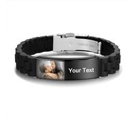 jewelora Bracciale da Uomo Personalizzato con Foto Incisa e Nome per Braccialetto in Silicone da Uomo Regalo per Festa del papà (Nero)