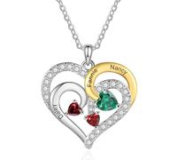 jewelora Collana Personalizzata con Nomi da Donna - Collana Donna con Incisione Ciondolo Cuore con Pietra di Nascita per Madre Moglie (B-Nomi 3)