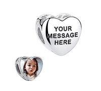 jewelora Donna Cuore Forma Ciondolo Charms Bead Argento Foto Personalizzata per Bracciale per la Madre Regalo per Il Compleanno dell'anniversario del Ringraziamento di Natale (Own Words)