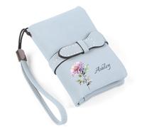 jewelora Portafoglio da Donna Personalizzato con Fiore di Nascita e Nomi Portafoglio Donna Slim con Slot per Carte di Credito e Scomparto per Monete Portafoglio con Cerniera per Mamma,Nonna (B-Blu)