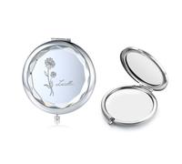 jewelora Specchietto da Borsetta Personalizzato con Incisione di Fiori di Nascita e Nome Specchio Trucco Specchio Portatile da Viaggio per Donne Ragazze Fidanzata Matrimonio (B-Trasparente)